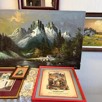 Original signed oil paintings, mirrors, card holder, magazine framed prints