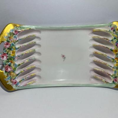 Antique Hand Signed Millen Von Kramer Porcelain Flower Specialty Dish 8-3/16" Long in Good Preowned Condition.