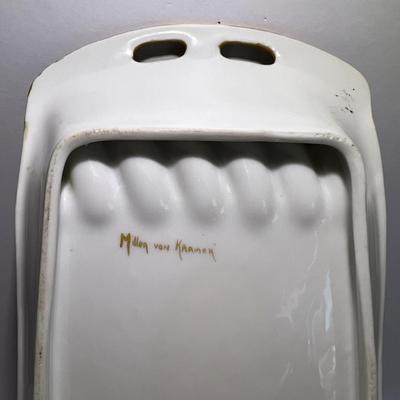 Antique Hand Signed Millen Von Kramer Porcelain Flower Specialty Dish 8-3/16" Long in Good Preowned Condition.