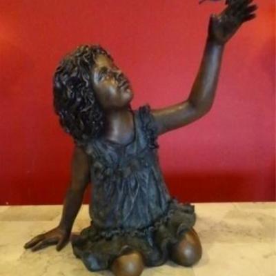 LOT 176: LARGE BRONZE SCULPTURE, GIRL WITH BUTTERFLY, NEW