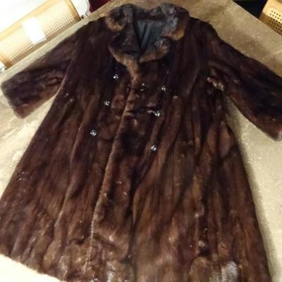 LOT 85A: FULL LENGTH DARK MINK COAT, RHINESTONE BUTTONS, EXCELLENT CONDITION