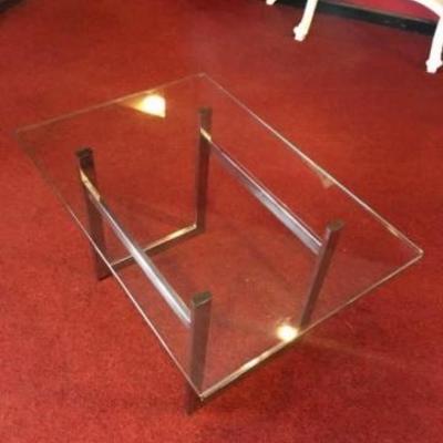 LOT 101: 2 PC MODERN CHROME COFFEE AND END TABLE SET, CHROME STEEL BASES