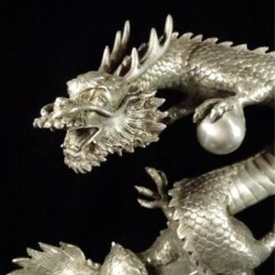 LOT 150A: PATINATED BRONZE SCULPTURE, SILVER DRAGON, APPROX 12.5