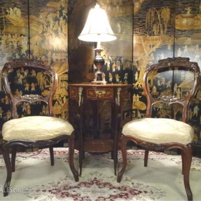 LOT 64: PAIR ANTIQUE VICTORIAN PARLOR CHAIRS