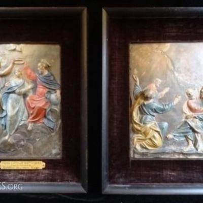LOT 147: TWO PAINTED TERRA COTTA PLAQUES, AFTER 17TH CENTURY