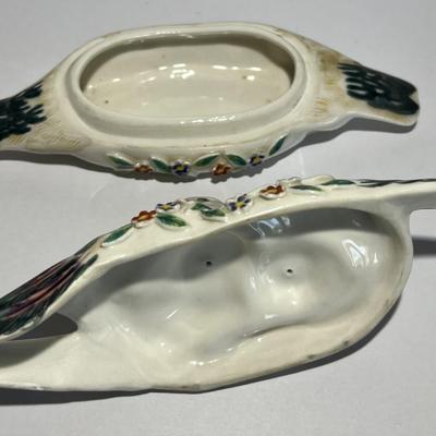 Vintage Scarce Occupied Japan "HOKUTOSHA" Love Birds Trinket Dish 7" Long as Pictured.