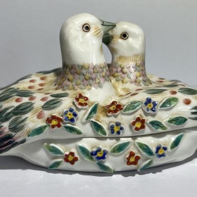 Vintage Scarce Occupied Japan "HOKUTOSHA" Love Birds Trinket Dish 7" Long as Pictured.