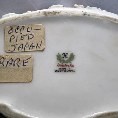 Vintage Scarce Occupied Japan "HOKUTOSHA" Love Birds Trinket Dish 7" Long as Pictured.