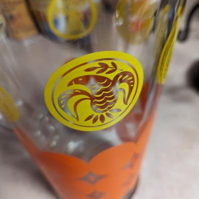 MCM Painted Orange Polka-Dot Glass Pitcher & Tumblers