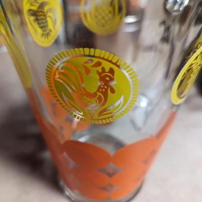 MCM Painted Orange Polka-Dot Glass Pitcher & Tumblers