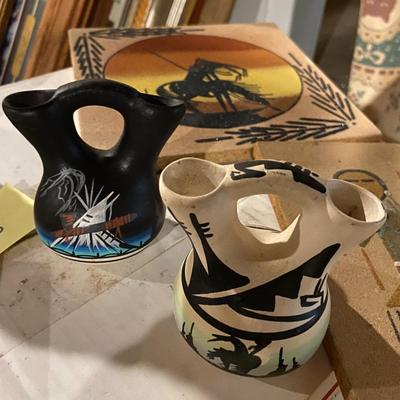 Vintage Navajo Sandpaintings, Wedding Vases, and Sculptures