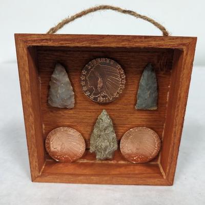 Native American Indian Head Copper Rounds in Shadow Box