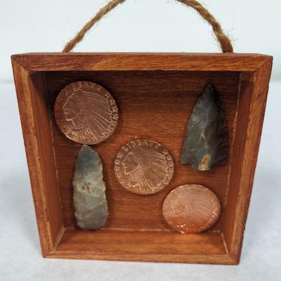 Native American Indian Head Copper Rounds in Shadow Box