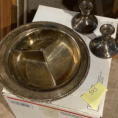 Lot of Two Vintage Silver-plated Candle Sticks and EPC Compartmental Tray