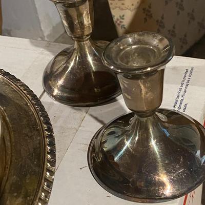 Lot of Two Vintage Silver-plated Candle Sticks and EPC Compartmental Tray