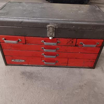 Vintage Wards Powr Kraft 6 drawer tool steel chest with key!