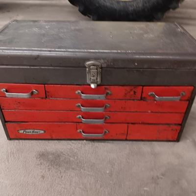 Vintage Wards Powr Kraft 6 drawer tool steel chest with key!
