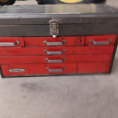 Vintage Wards Powr Kraft 6 drawer tool steel chest with key!