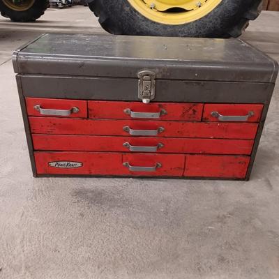 Vintage Wards Powr Kraft 6 drawer tool steel chest with key!