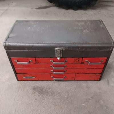 Vintage Wards Powr Kraft 6 drawer tool steel chest with key!
