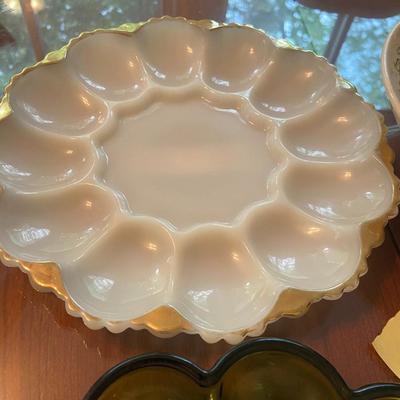 Lot of Deviled Egg Trays, Vintage SCIO Provincial Berry Bowl, and Dinner Plate