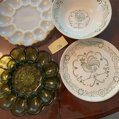 Lot of Deviled Egg Trays, Vintage SCIO Provincial Berry Bowl, and Dinner Plate