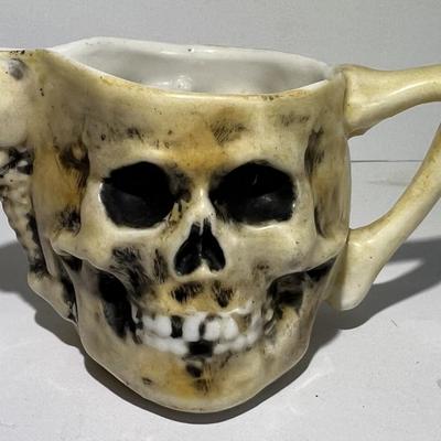 Vintage/Antique E. Bohne & Sohne Scarce SKULL Teacup 5" Wide in VG Preowned Condition as Pic'd.