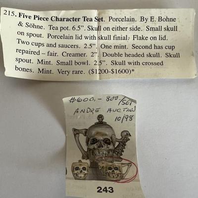 Vintage/Antique E. Bohne & Sohne Scarce SKULL Teacup 5" Wide in VG Preowned Condition as Pic'd.