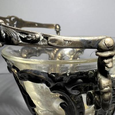 Antique .800 Silver Mini Cheese Basket w/Glass Bowl 3.5" x 4.5" in VG Preowned Condition.