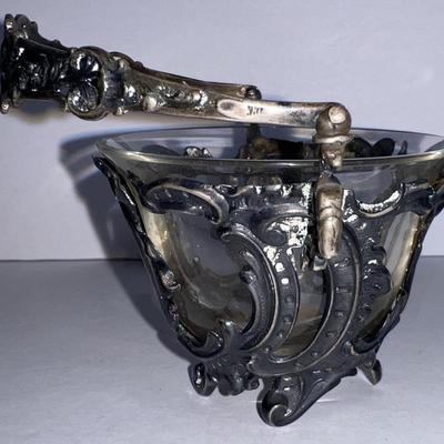 Antique .800 Silver Mini Cheese Basket w/Glass Bowl 3.5" x 4.5" in VG Preowned Condition.