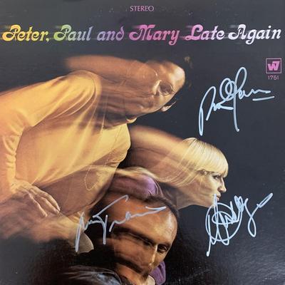 Peter, Paul and Mary Late Again signed album. GFA Authenticated