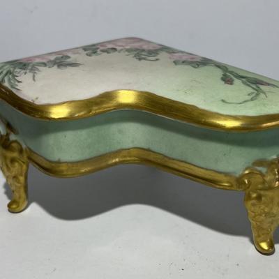 Vintage Hand Painted Piano Porcelain Trinket Box 3" x 5.5" in VG Preowned Condition.