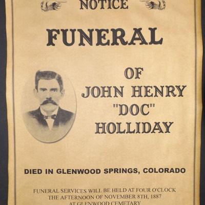 Doc Holliday Reprint Funeral Notice Reprint Prop