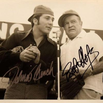 Bob Hope & Johnny Bench signed promo photo 