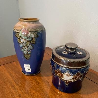 Pottery vase and lidded container