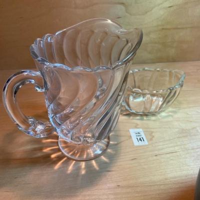 Heavy clear glass pitcher and creamer