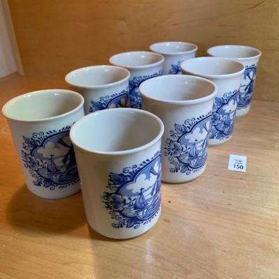 8 Windmill Blue and White cups