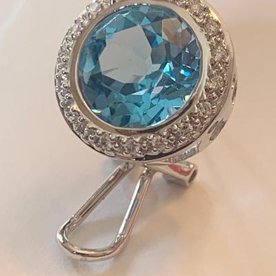 14k White Gold w Blue Topaz Earrings French Clip Backs