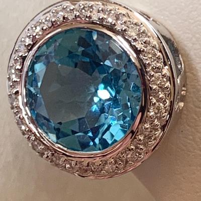 14k White Gold w Blue Topaz Earrings French Clip Backs
