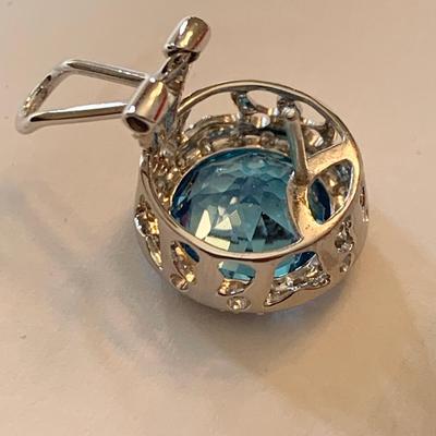 14k White Gold w Blue Topaz Earrings French Clip Backs