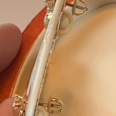 14k Yellow Gold Cultured Golden Pearl & Diamond Earrings In Box