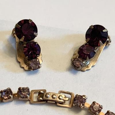 Vintage Rhinestone Matching Necklace Bracelet & Earrings
