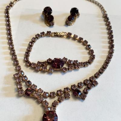 Vintage Rhinestone Matching Necklace Bracelet & Earrings
