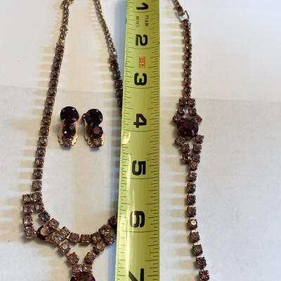 Vintage Rhinestone Matching Necklace Bracelet & Earrings