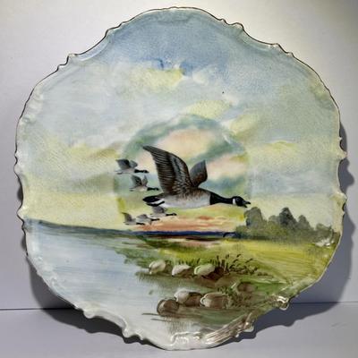 Limoges France Hand Painted Flying Geese/Duck Porcelain 10" Plate as Pictured.
