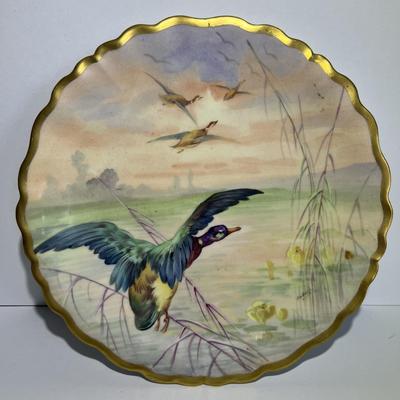 Limoges France Hand Painted Flying Geese/Duck Porcelain 9" Plate as Pictured.