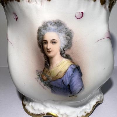 Limoges France Depose Hand Painted Madame Porcelain Jar/Vase Home Decor 5.50" x 5.75" Has a Reverse Stress Crack as Pictured.