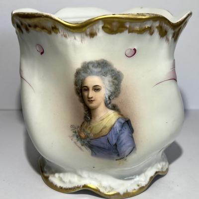 Limoges France Depose Hand Painted Madame Porcelain Jar/Vase Home Decor 5.50" x 5.75" Has a Reverse Stress Crack as Pictured.