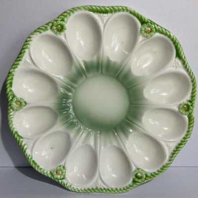 Vintage Mid-Century Ceramic Deviled Egg Dish Egg 9" Diameter Made in Japan in Good Condition.