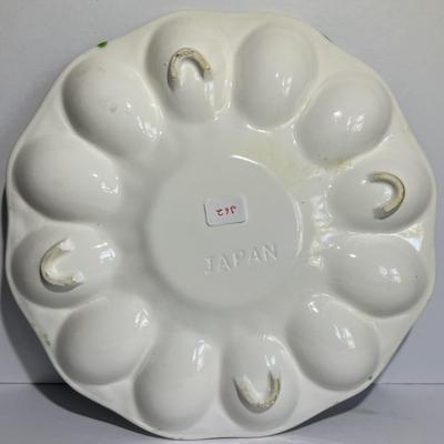 Vintage Mid-Century Ceramic Deviled Egg Dish Egg 9" Diameter Made in Japan in Good Condition.